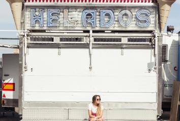 happy young woman having icecream